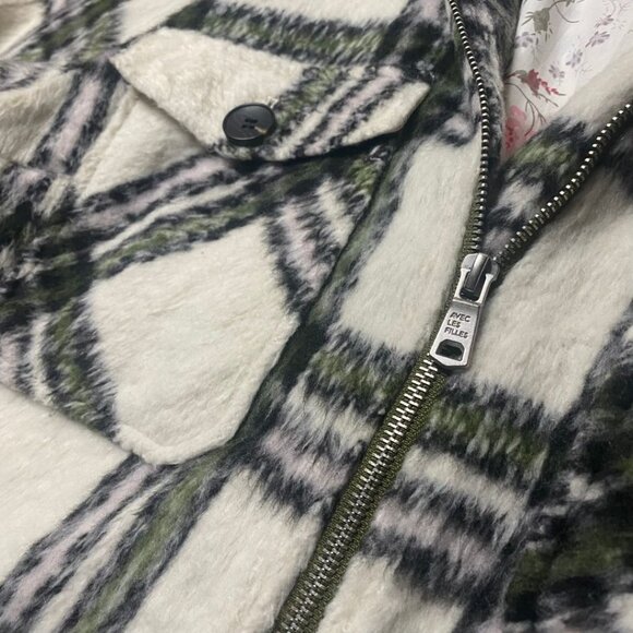 AVEC LES FILLES Cozy Plaid Zip Front Jacket Green/Ivory Size XL - Picture 5 of 9